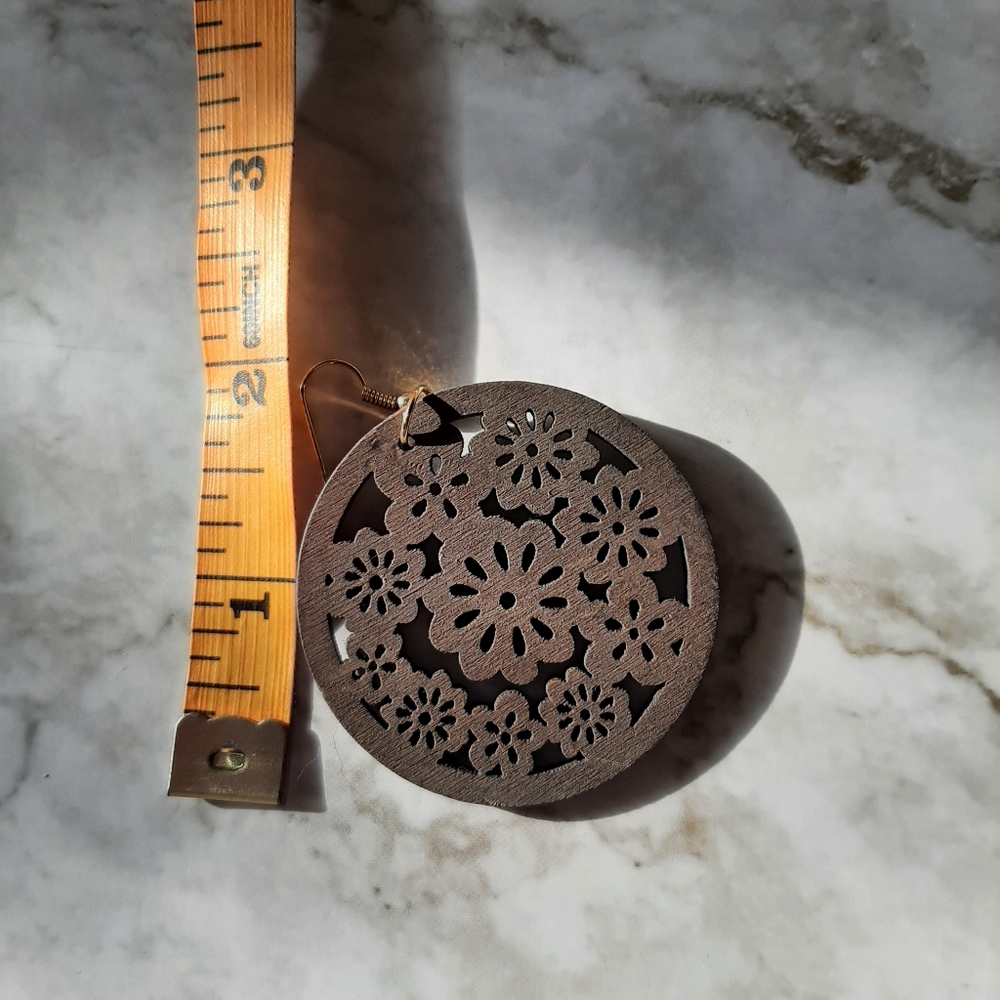 LAST 2! Floral Wooden Earrings - Picture 4 of 5